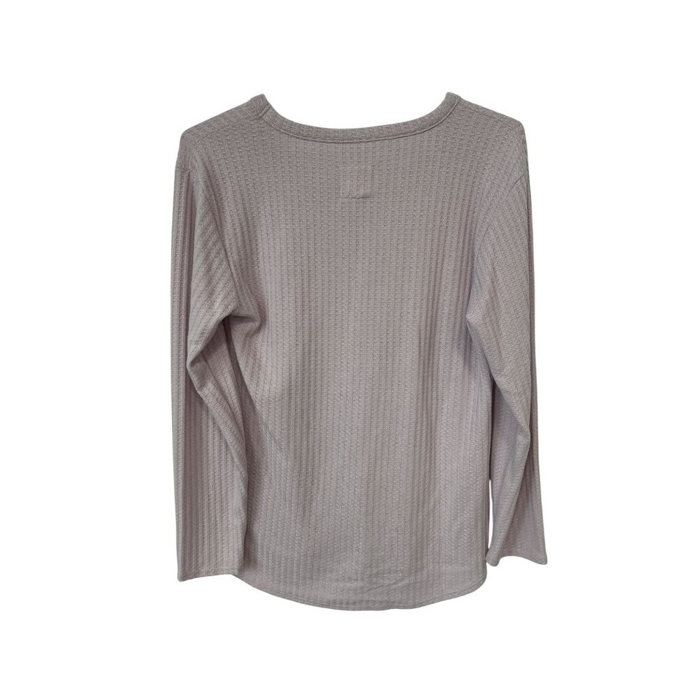 Chaser Waffle Knit Thermal Top Size Large V Neck Long Sleeve Pink Relaxed Staple - Picture 3 of 10